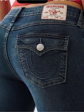 NWT True Religion Women's Billie Mid Rise Flap Straight Jeans SIZE 34